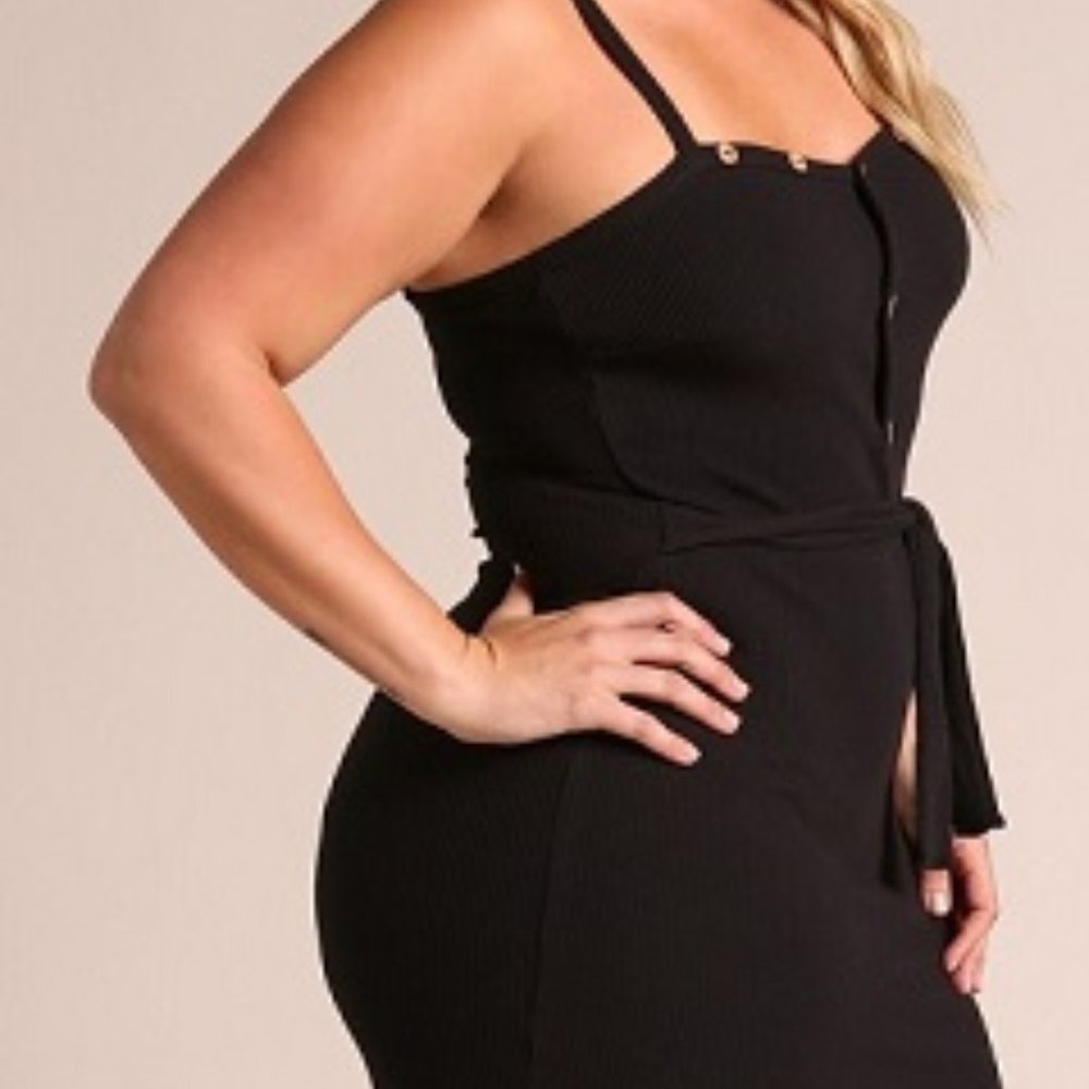 Mini Dress with self tie sash in Black - Picture 4 of 8